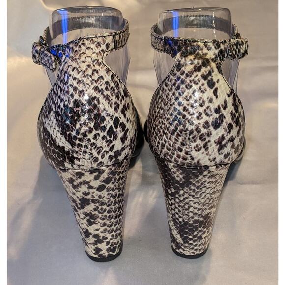 BANDOLINO Isbieal Women's Open Toe Heeled Sandals Ankle Strap Blk White Snake 9M - Picture 4 of 9